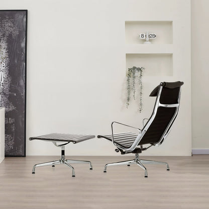 Qureshi Swivel Office Chair With Footstool, Black Leather