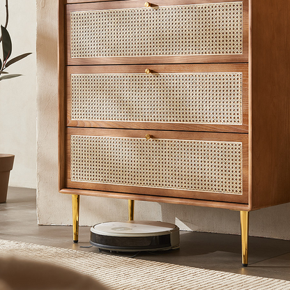 Maasai Tall Sideboard, Rattan & Solid Wood Cabinet