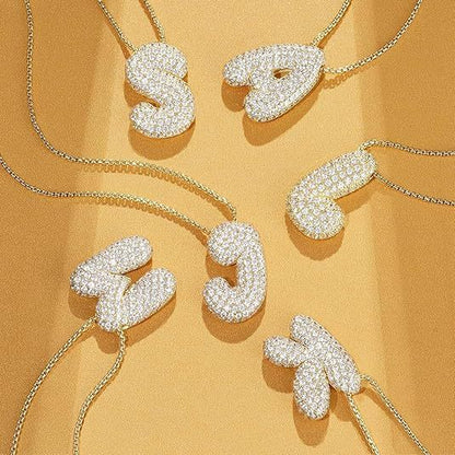 A-Z Zircon Balloon English Letter Necklace, Gold & Silver