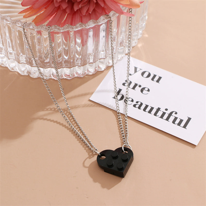 Brick Gift Heart Necklace, 2pcs Set