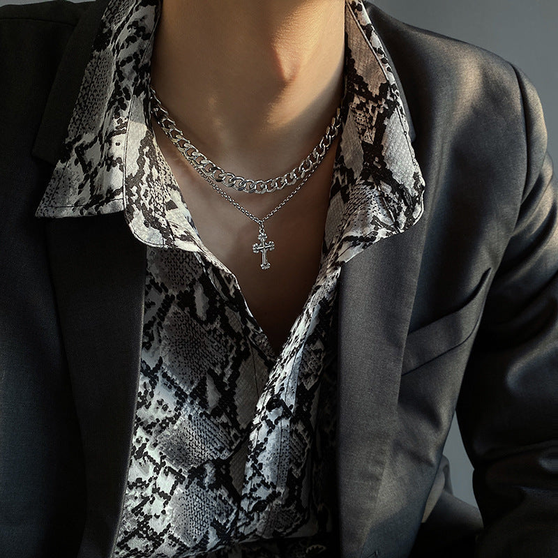 Multi-Layer Retro Cross Titanium Steel Necklaces