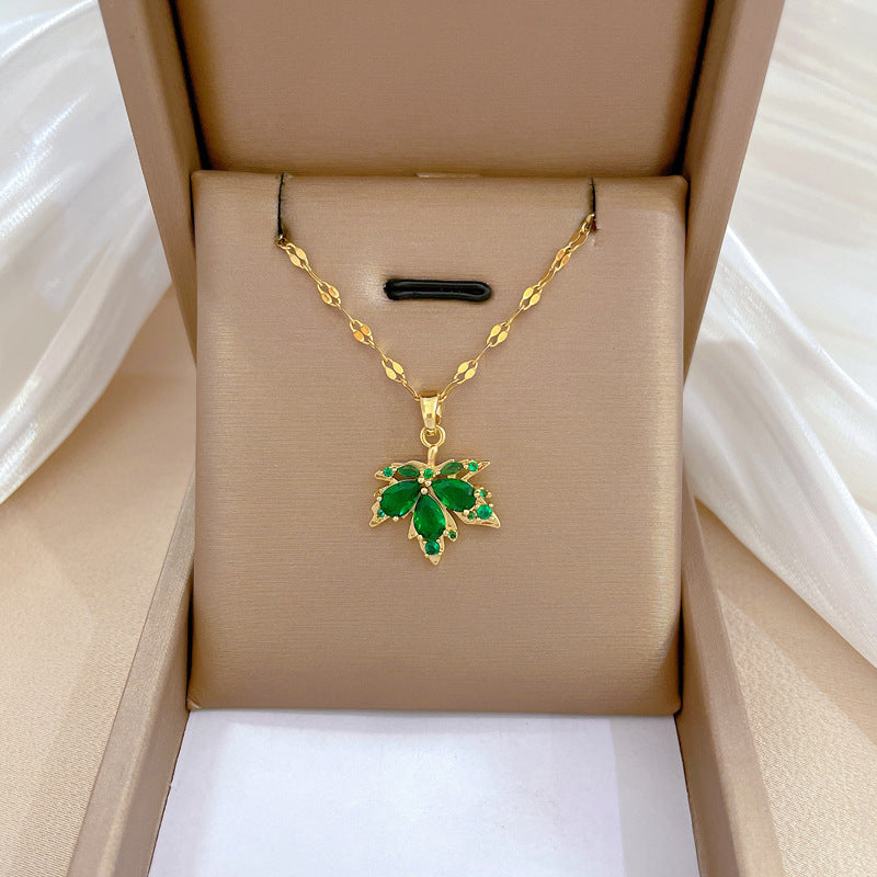 Red & Green Maple Leaf Necklace