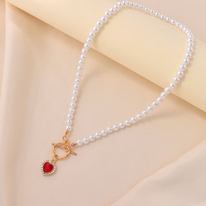 Heart Pearl Crystal Pendant Necklace