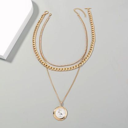 Retro Round Brand Multi-Layer Necklace