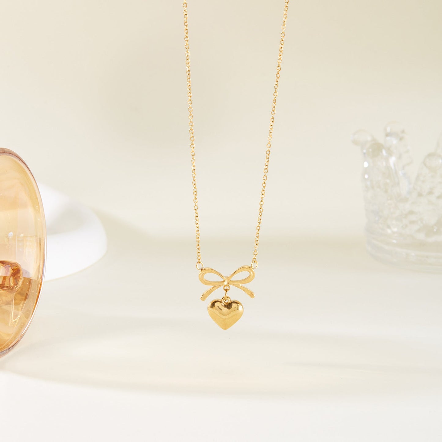Love Heart & Bowknot Choker Necklace