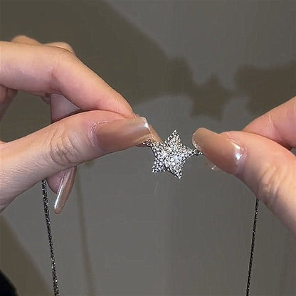 Magnetic Five-Pointed Star Necklace with Rhinestones