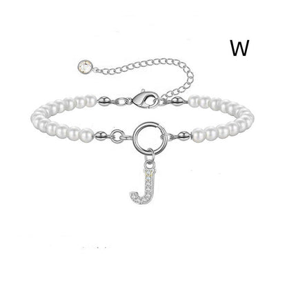 A-Z Letter Pendant Pearl Bracelet