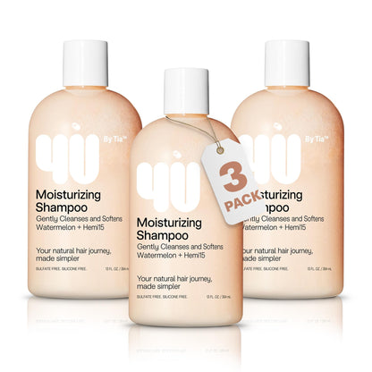 4U by Tia Moisturizing Curly Hair Shampoo 3-Pack | Sulfate-Free, Frizz Control, Watermelon & Hibiscus Oil