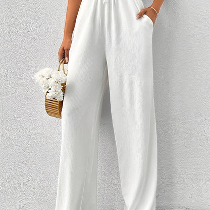 Women's Elegant High-Waist Drawstring Wide Leg Pants