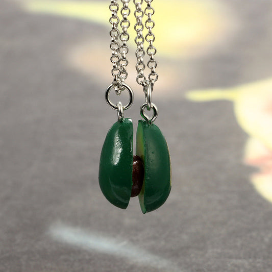 Handmade Avocado Halves Necklace & Earrings Set