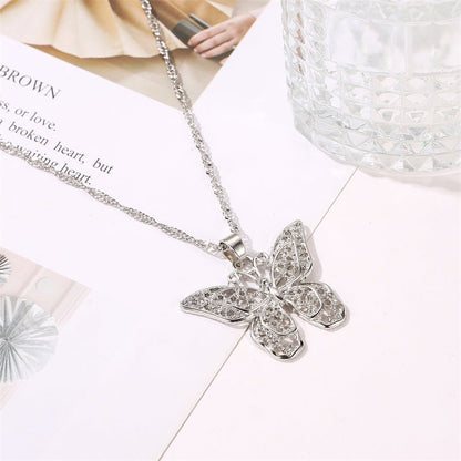 Butterfly Pendant Necklace with Water Wave Chain
