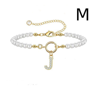 A-Z Letter Pendant Pearl Bracelet