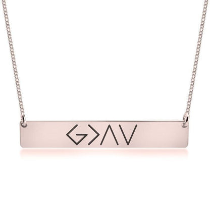One Word Horizontal Bar Pendant Necklace