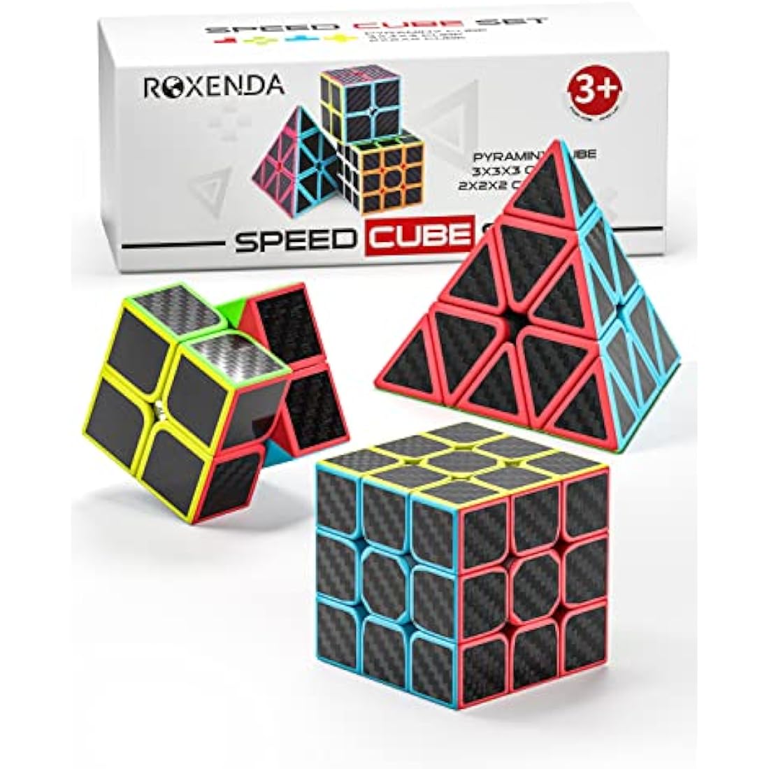 ROXENDA Speed Cube Set, 2X2 3X3 Pyramid Speed Cube Carbon Fiber Puzzle ...