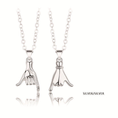 Holding Hands Couple Necklace, 2Pc Set