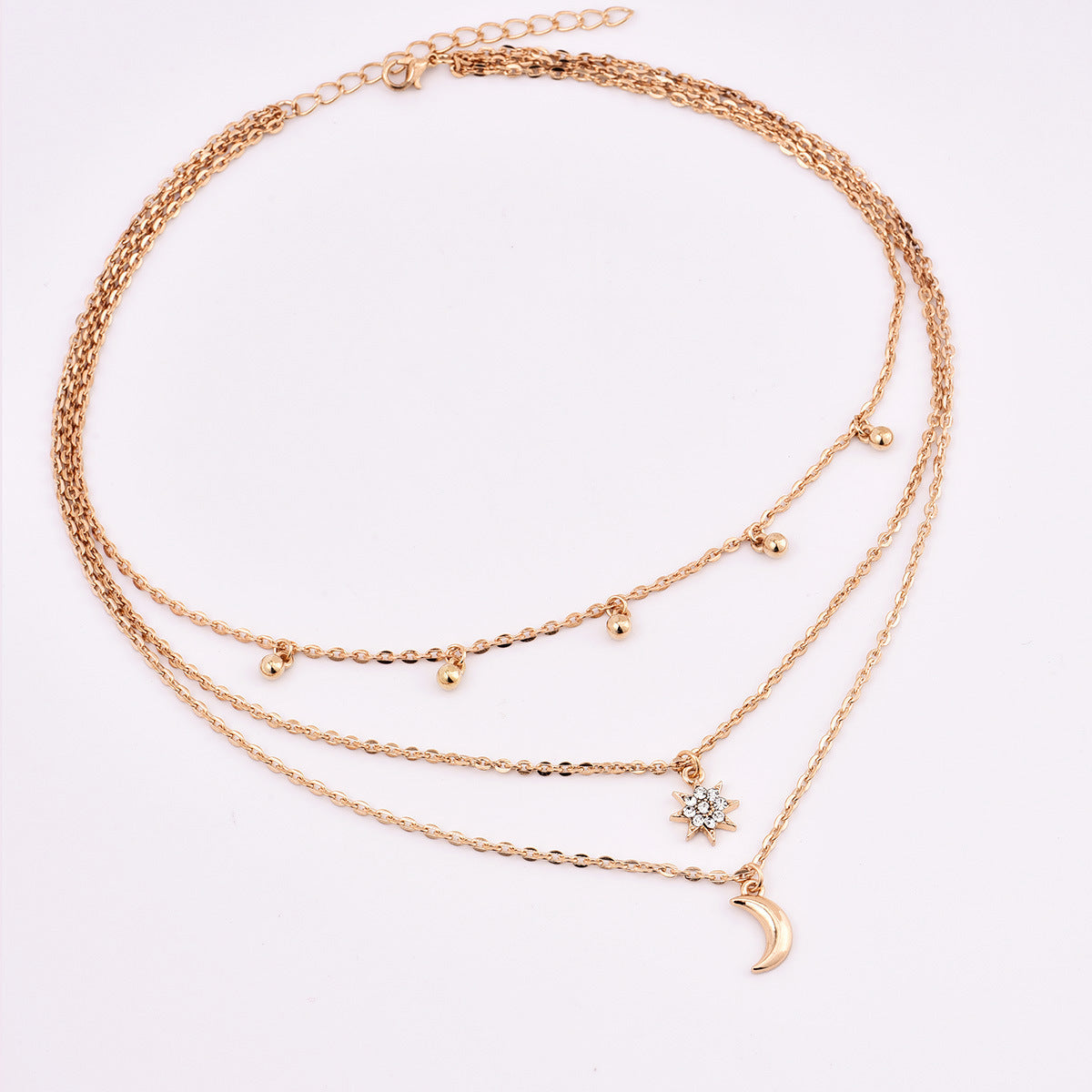 Round Beads Full of Stars and Moon Multi-Layer Necklace