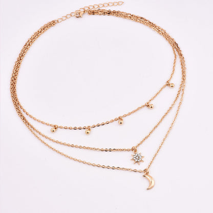 Round Beads Full of Stars and Moon Multi-Layer Necklace