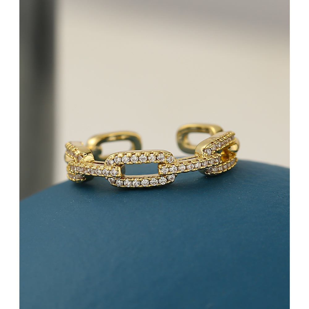 Elegant Gold Zircon Chain Ring for Women