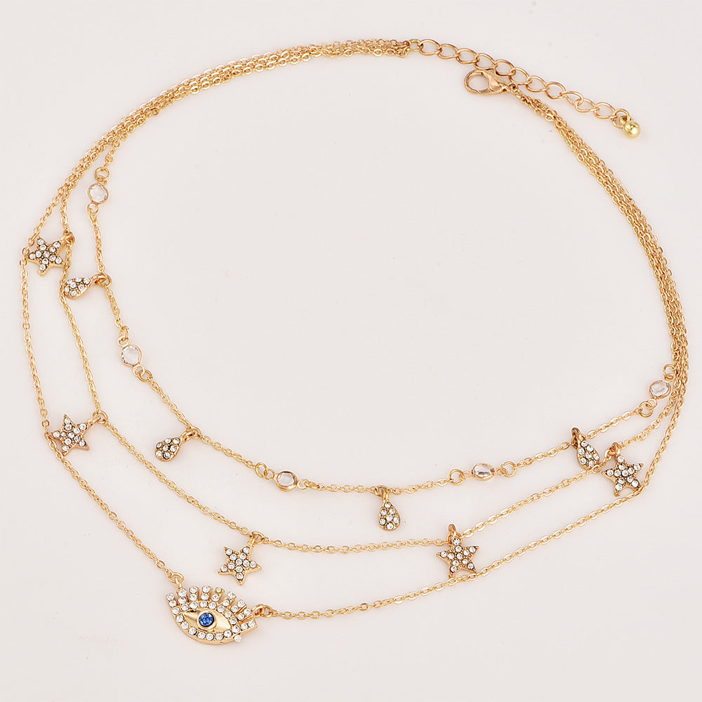 Eye Pendant, Crystal Star, Multi Layer Necklaces