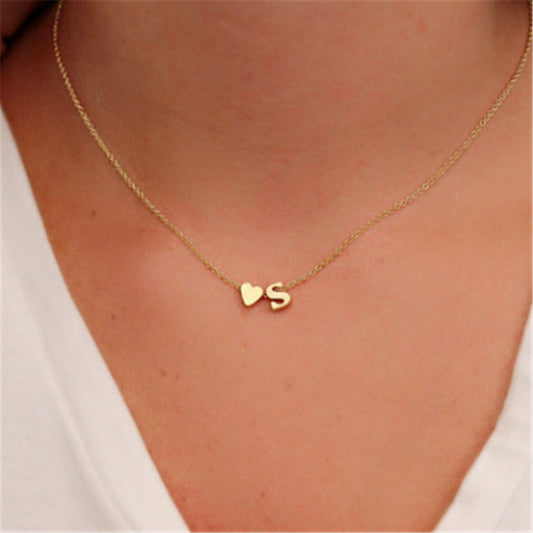 Peach Heart Shaped A-Z Letter Necklace