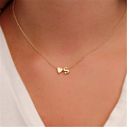 Peach Heart Shaped A-Z Letter Necklace
