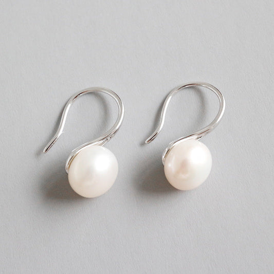 Women Round Natural Pearl Dangling Earrings - Palladium-Plated Silver Pearl Earrings for women - Perfect Pearl Earrings with Gift Wrapping Included