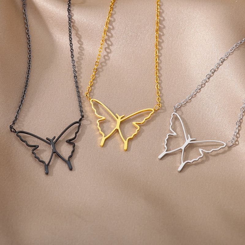 Hollow Butterfly Wings Pendant Necklace