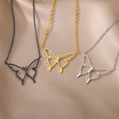 Hollow Butterfly Wings Pendant Necklace