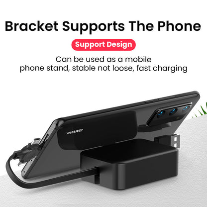 4-in-1 Retractable USB Cable with Phone Stand & Storage Box