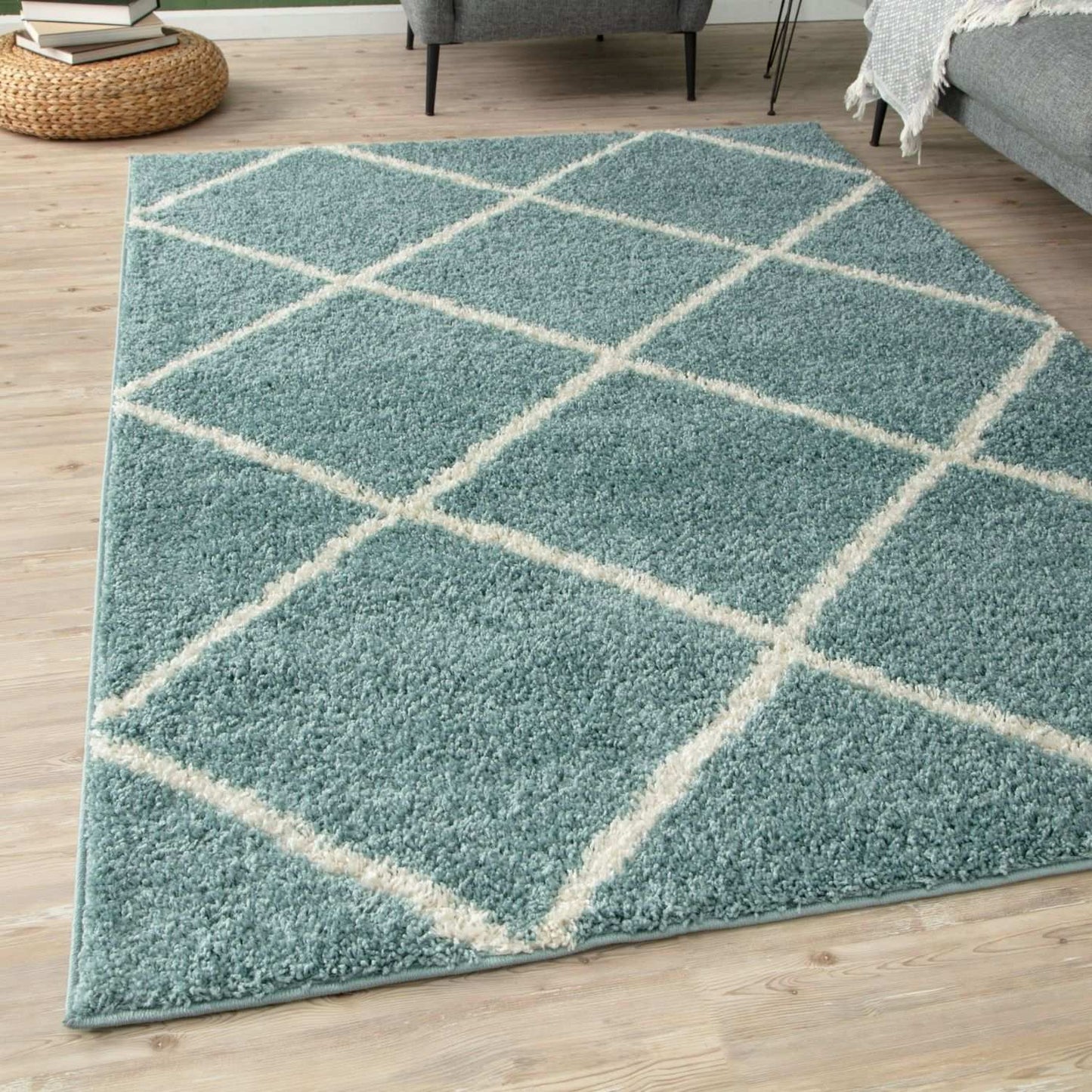 Moroccan Duck Egg Blue Shaggy Rug | 550