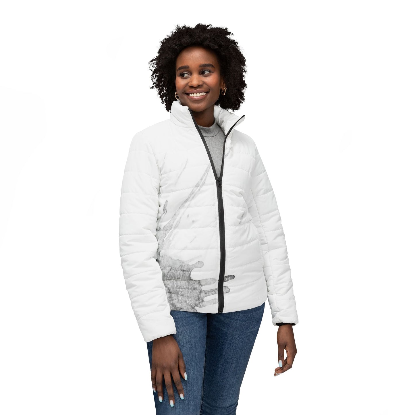 Watercolour Grey Splash - Womens Puffer Jacket