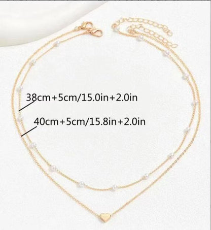 Double Layer Twin Pearl Heart Necklace