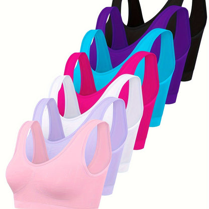 7pcs Solid Seamless Bra, Comfy & Breathable Women's Lingerie & Underwear Sporty