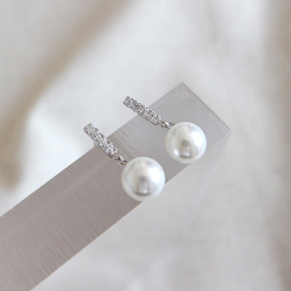 Elegant Round Shell Pearl CZ Earrings - Palladium-Plated Silver Pearl Earrings for women - Perfect Pearl Earrings with Gift Wrapping Included