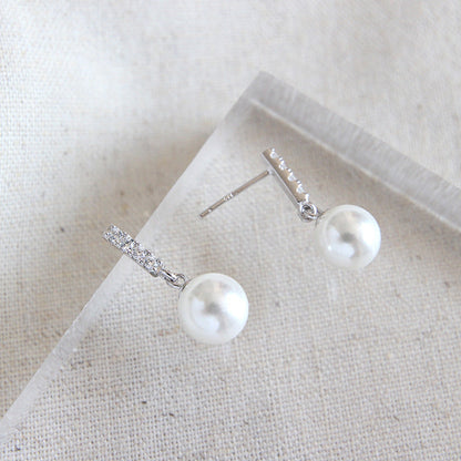 Elegant Round Shell Pearl CZ Earrings - Palladium-Plated Silver Pearl Earrings for women - Perfect Pearl Earrings with Gift Wrapping Included