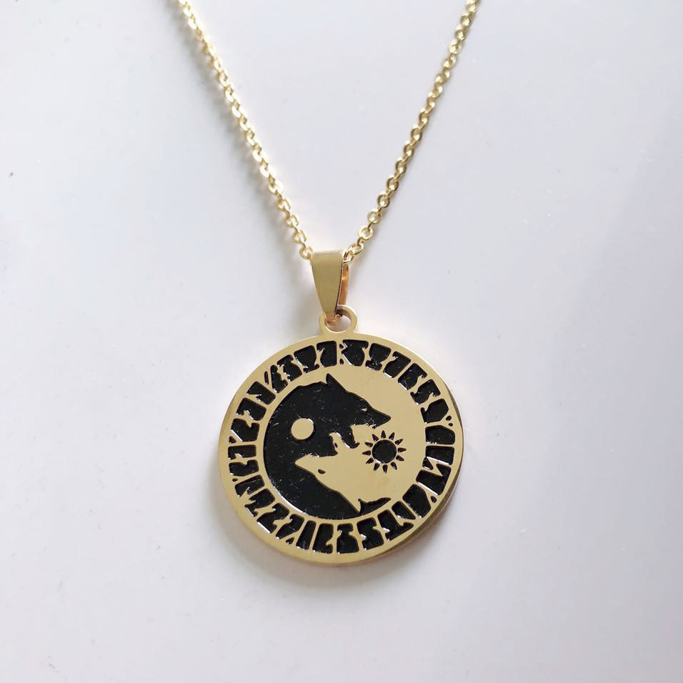 Wolf Head Sun and Moon Necklace