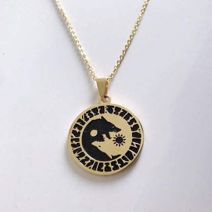 Wolf Head Sun and Moon Necklace