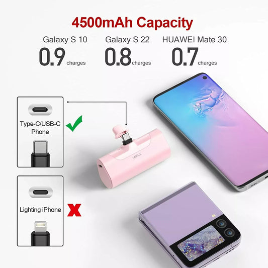iWALK USB C Power Bank, 4500mAh Portable Charger Battery Pack - Pink