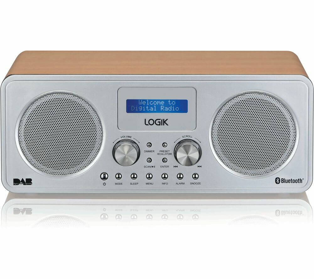 LOGIK L75DAB20 PORTABLE DAB+ FM BLUETOOTH 5.0 RADIO SILVER & WOOD USB