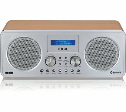 LOGIK L75DAB20 PORTABLE DAB+ FM BLUETOOTH 5.0 RADIO SILVER & WOOD USB