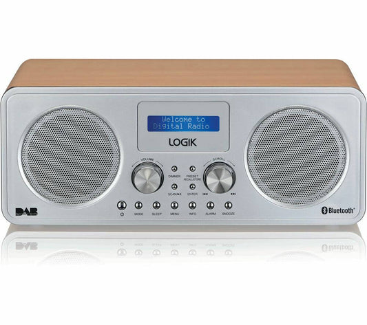 LOGIK L75DAB20 PORTABLE DAB+ FM BLUETOOTH 5.0 RADIO SILVER & WOOD USB