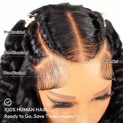 ChicLuxe Hair 100% Human Hair Loose Wave Long Frontal Wig 13x6 HD Lace Natural Black 250% Density Glueless Pre-Braided Wear & Go