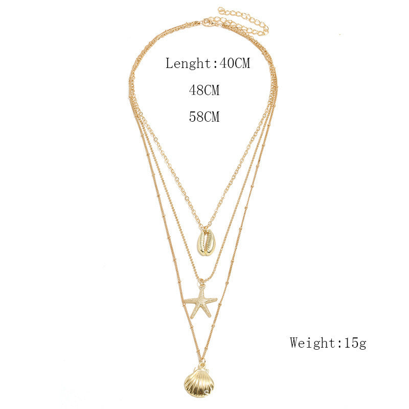 Multi-Layer Starfish Scallop Shell Necklace