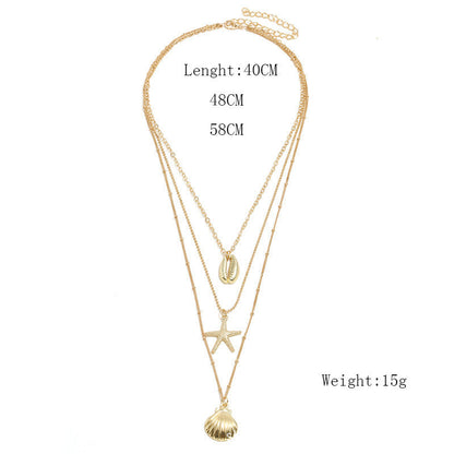 Multi-Layer Starfish Scallop Shell Necklace
