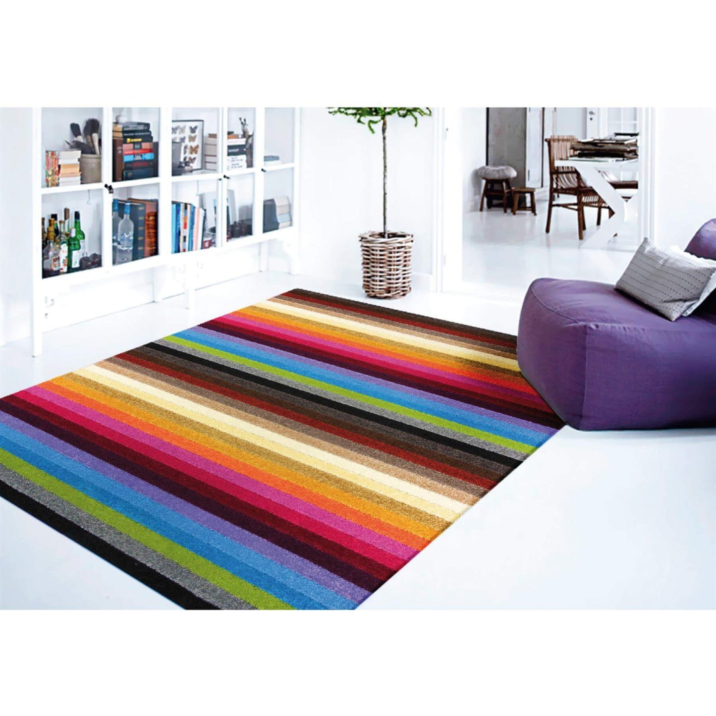 Linea Rainbow Striped Washable Rugs & Runners