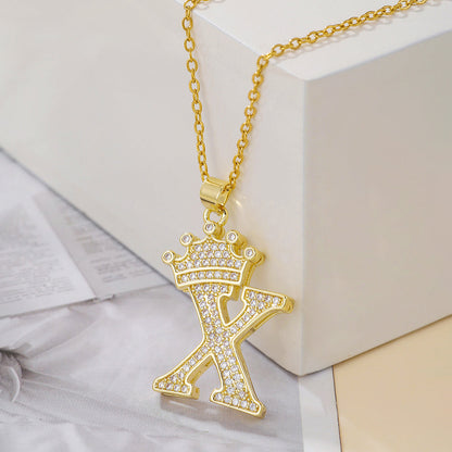 Gold Crown A-Z Pendant Necklace