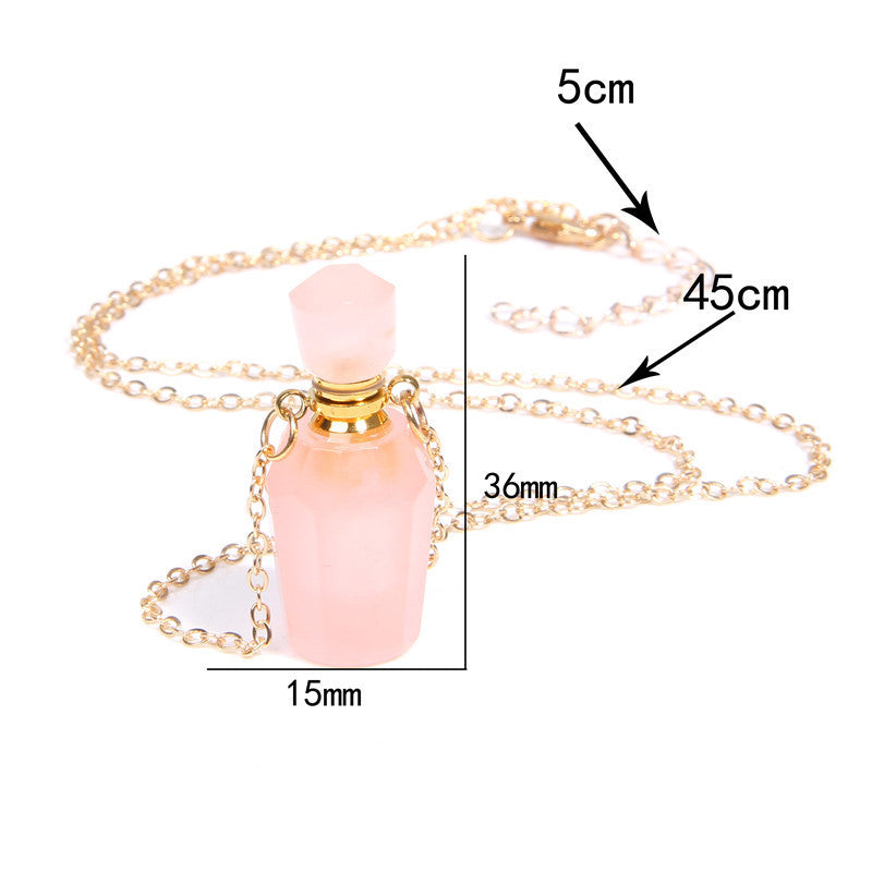 Perfume Bottle Crystal Pendant Necklace, Gold Chain
