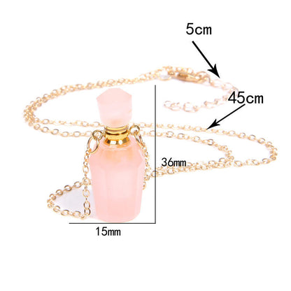 Perfume Bottle Crystal Pendant Necklace, Gold Chain