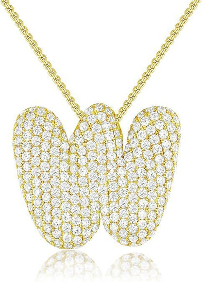 A-Z Zircon Balloon English Letter Necklace, Gold & Silver