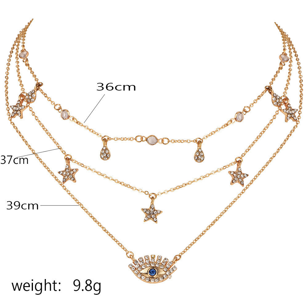 Eye Pendant, Crystal Star, Multi Layer Necklaces